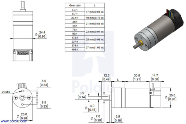 MOTORREDUCTOR POLOLU 25Dx63L MM HP 12V 9,7:1 CON ENCODER 48 CPR #4842 POLOLU - Imagen 10