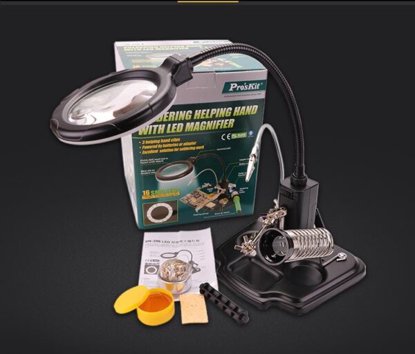 TERCERA MANO SN-396 CON LUPA, LED, SOPORTE DE CAUTÍN Y DE ESTAÑO - Imagen 2