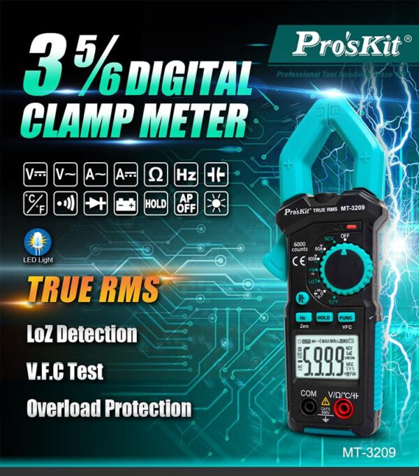 PINZA AMPERIMETRICA AC/DC DIGITAL PROSKIT MT-3209 3-5/6 - Imagen 2