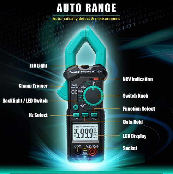 PINZA AMPERIMETRICA AC/DC DIGITAL PROSKIT MT-3209 3-5/6 - Imagen 3