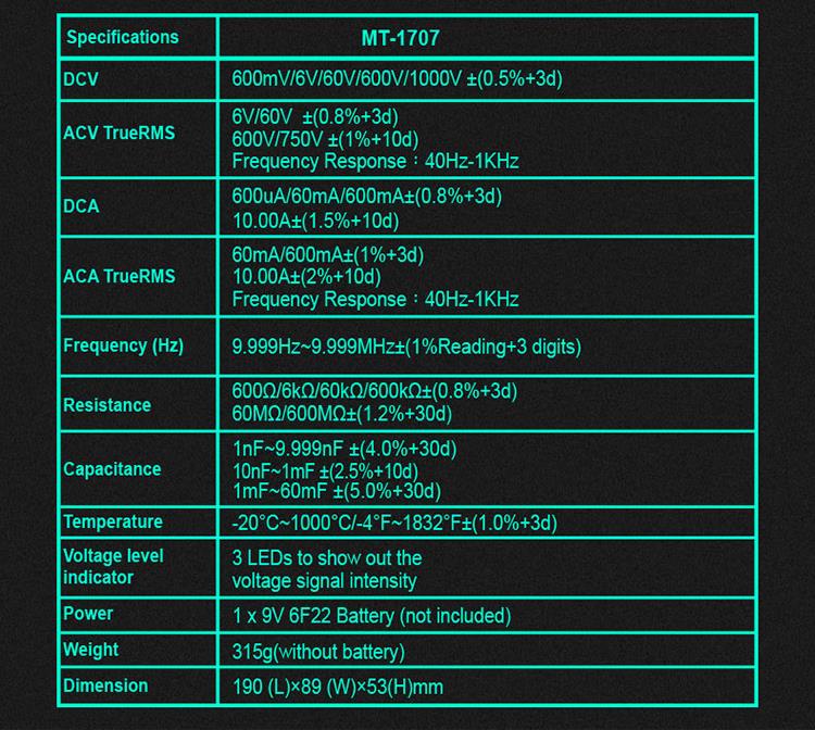 MULTÍMETRO PROSKIT MT-1707 TRUE RMS - Imagen 17