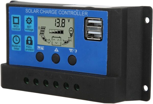 CONTROLADOR DE CARGA SOLAR CON LCD Y 2 USB 30A 12V/24V - Imagen 2