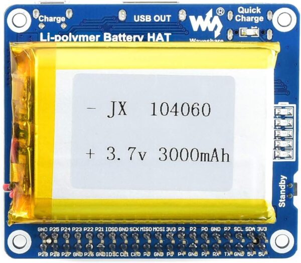 MÓDULO ENERGÍA CON BATERÍA LITIO LI-ION 3,7V 3000MAH RASPBERRY PI