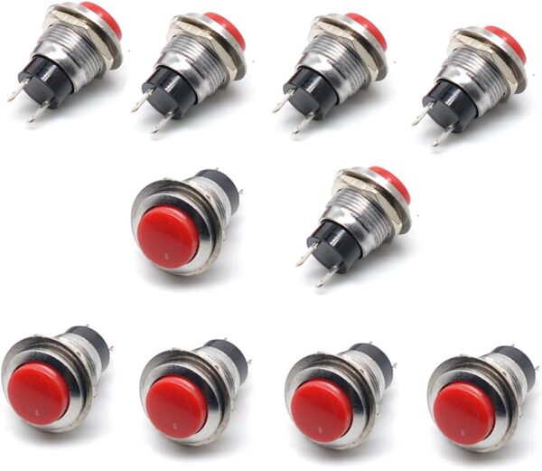 PULSADOR TIPO BOTÓN 2 PINES REDONDO 3A 110V ROJO DS-318/12mm METAL - Imagen 3