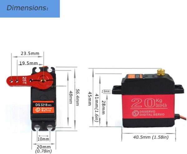 SERVOMOTOR DIGITAL 20KG.CM METÁLICO 180° DS3218MG - Imagen 4
