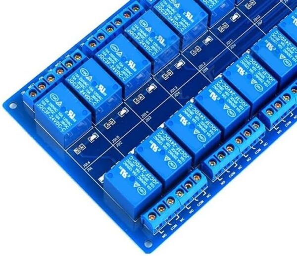 MÓDULO RELÉ 5V 16 CANALES CON OPTOACOPLADORES Y LM2576 (AZUL) - Imagen 3