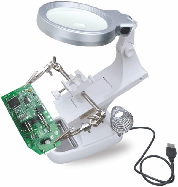 TERCERA MANO TH7023 CON LUPA, LUZ Y SOPORTE DE CAUTÍN