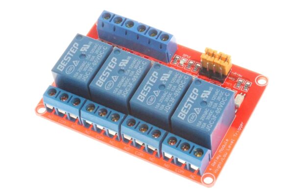MÓDULO RELÉ 5V 4 CANALES CON OPTOACOPLADORES HIGH/LOW ALTO/BAJO (ROJO) - Imagen 3