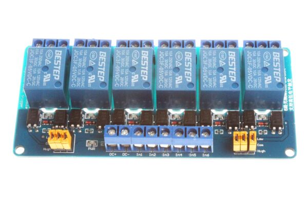 MÓDULO RELÉ 5V 6 CANALES CON OPTOACOPLADORES HIGH/LOW ALTO/BAJO