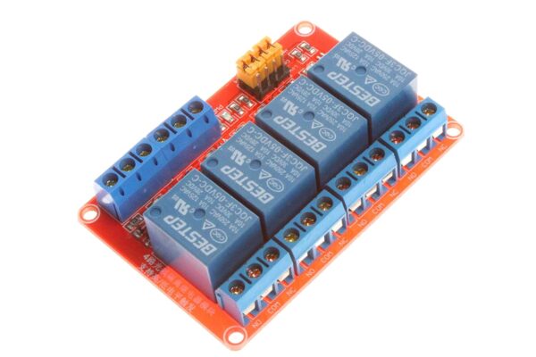 MÓDULO RELÉ 5V 4 CANALES CON OPTOACOPLADORES HIGH/LOW ALTO/BAJO (ROJO) - Imagen 2