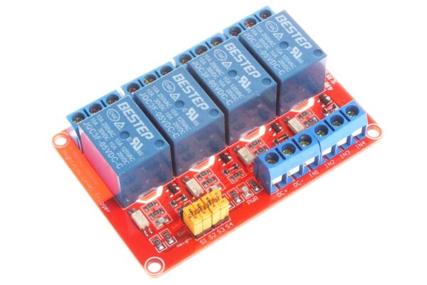 MÓDULO RELÉ 5V 4 CANALES CON OPTOACOPLADORES HIGH/LOW ALTO/BAJO (ROJO) - Imagen 6