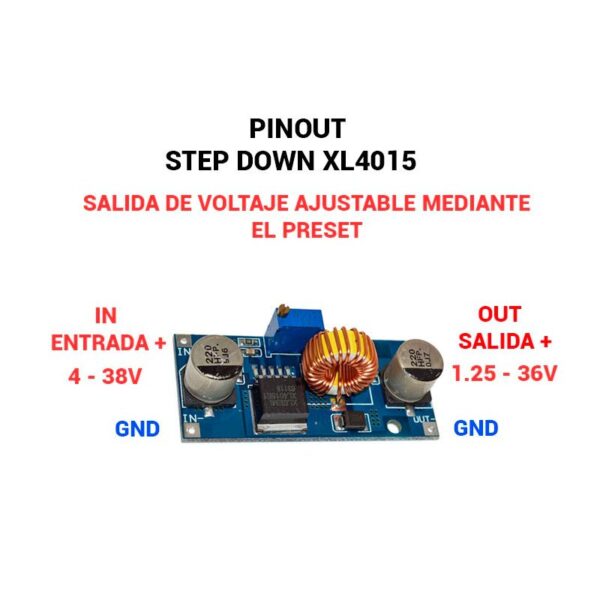 MÓDULO REDUCTOR DE VOLTAJE 5A XL4015 AJUSTABLE STEP DOWN BUCK - Imagen 2