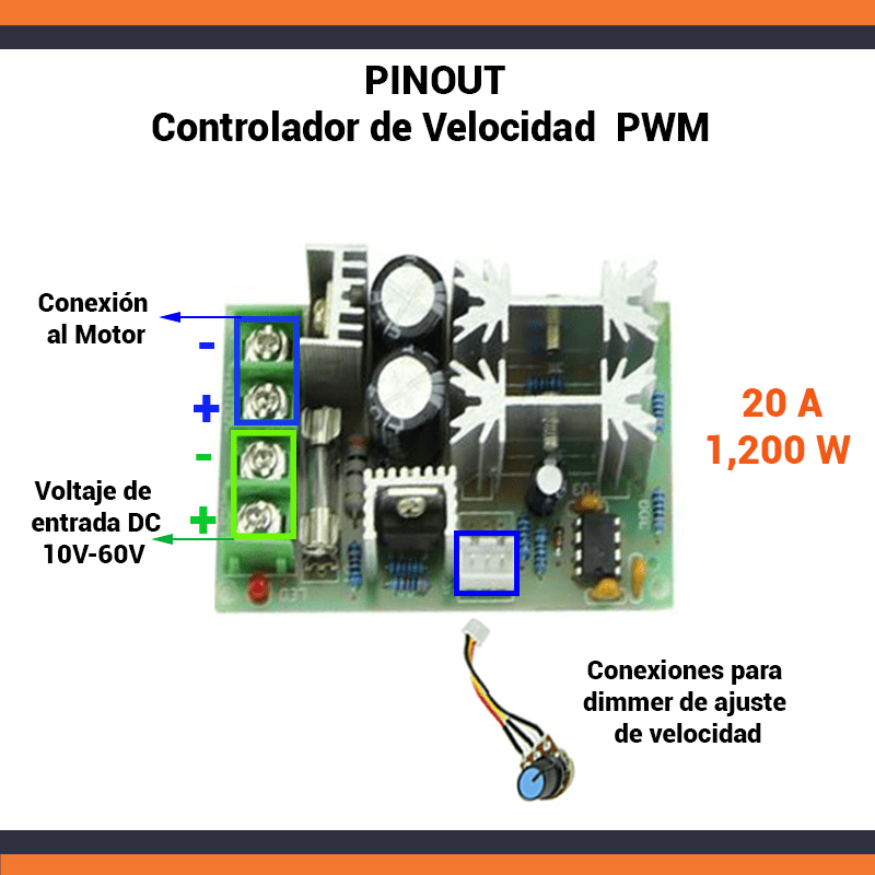 MÓDULO PWM DC 6V 12V 24V 36V 48V 60V -20A IDEAL PARA FOCOS O MOTORES DC - Imagen 2