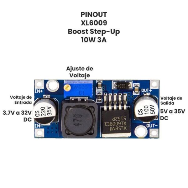 MÓDULO ELEVADOR DE VOLTAJE 3A XL6009 AJUSTABLE STEP-UP BOOST - Imagen 3