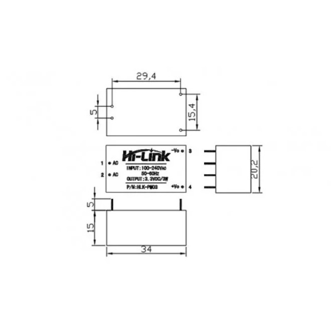 CONVERSOR DE VOLTAJE HI-LINK HLK-PM03 220/110VAC 3,3VDC 1A 3W - Imagen 5