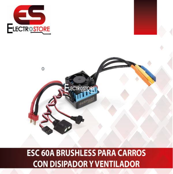 ESC 60A BRUSHLESS PARA CARROS INCLUYE DISIPADOR Y VENTILADOR - Imagen 4
