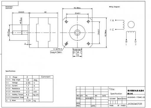 MOTOR A PASOS PAP 200 PASOS 12V 1,7A 4,5KG.CM 40MM NEMA 17 17HS4401 - Imagen 2