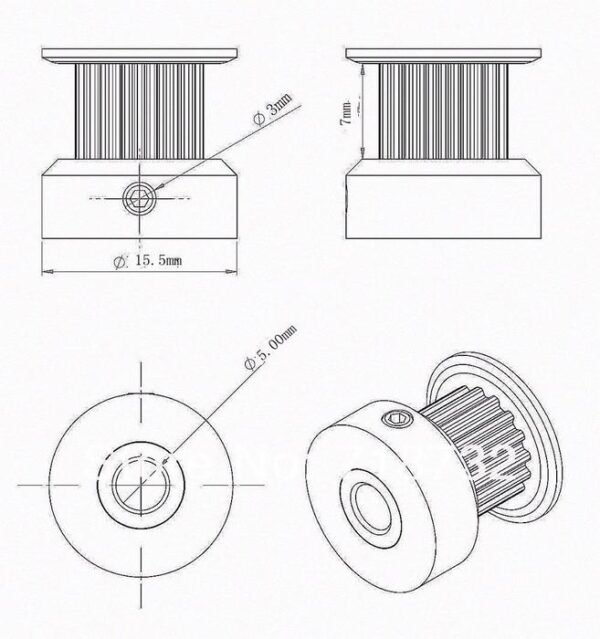 POLEA DENTADA 20 DIENTES PARA CORREA GT2 DE 6MM Y  EJE DE MOTOR 5MM (PARA NEMA 17) - Imagen 2