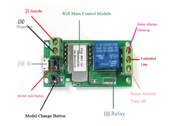 MÓDULO RÉLE 5V 1 CANAL CON WIFI PSF-B01 PARA CELULAR, PUERTA O LUCES - Imagen 3