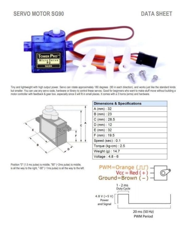 SERVOMOTOR TOWER PRO SG90 MICRO 180° - Imagen 4