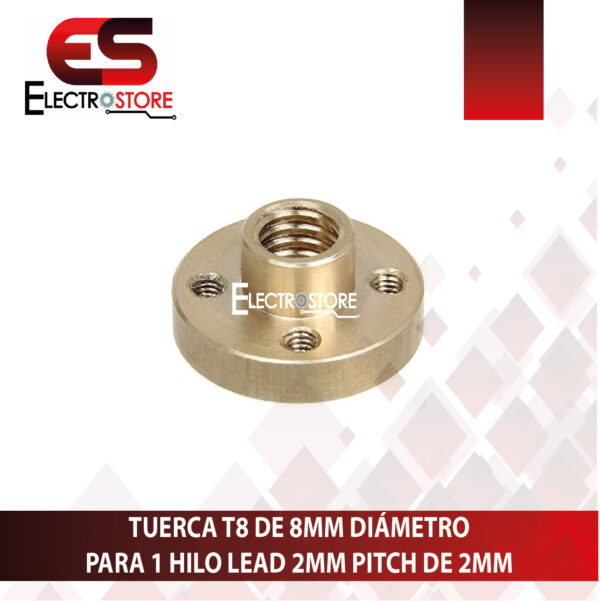 TUERCA T8 DE 8MM DIÁMETRO PARA 1 HILOS LEAD 2MM PITCH DE 2MM - Imagen 4