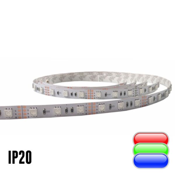 TIRA LED 5050 60LES/M 12V IP20 RGB ROJO VERDE Y AZUL