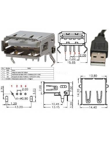 CONECTOR USB  TIPO A  MACHO PINES 90º - Imagen 2