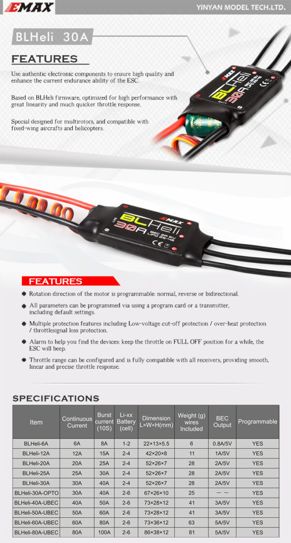 ESC 30A MOTOR BRUSHLESS BLHELI EMAX - Imagen 2