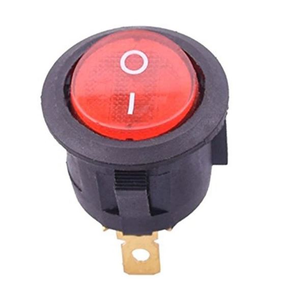 INTERRUPTOR ROCKER 6A 250V REDONDO ROJO LUZ  SPST