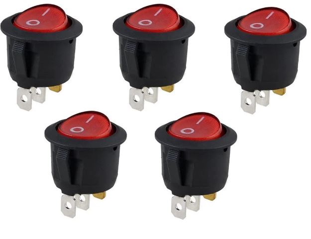 INTERRUPTOR ROCKER 6A 250V REDONDO ROJO LUZ  SPST - Imagen 4