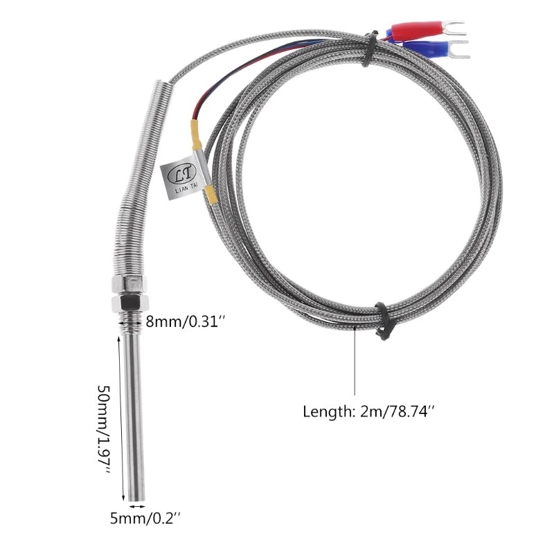 SENSOR TERMOCUPLA TIPO K PUNTA 50MM*5MM CABLE 5M 2 HILOS