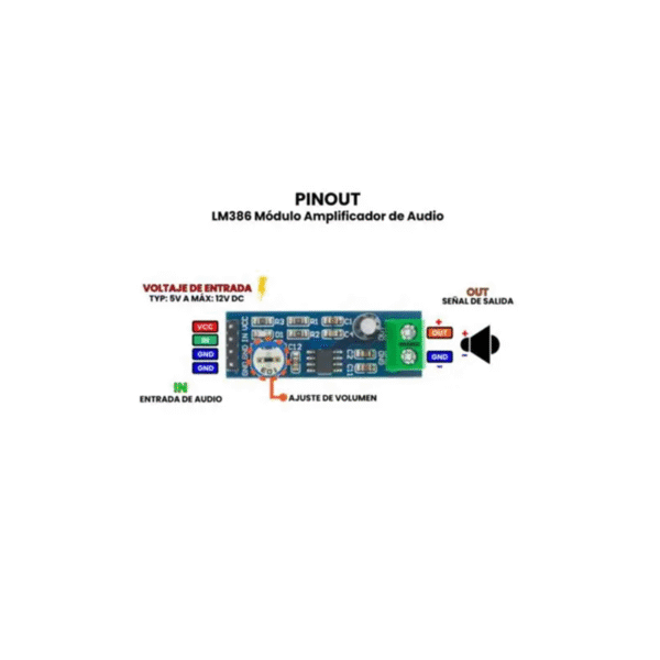 MÓDULO LM386 AMPLIFICADOR DE AUDIO - Imagen 2