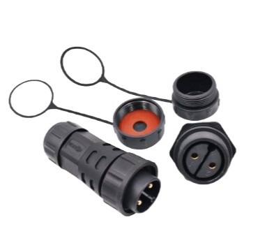 CONECTOR AVIACIÓN M25 2 PINES (HEMBRA ROSCADA PARA PANEL + MACHO PARA CABLE) φ 10MM - IP68 - AOHUA
