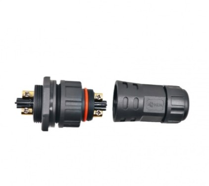 CONECTOR AVIACIÓN M25 2 PINES (HEMBRA ROSCADA PARA PANEL + MACHO PARA CABLE) φ 10MM - IP68 - AOHUA - Imagen 2